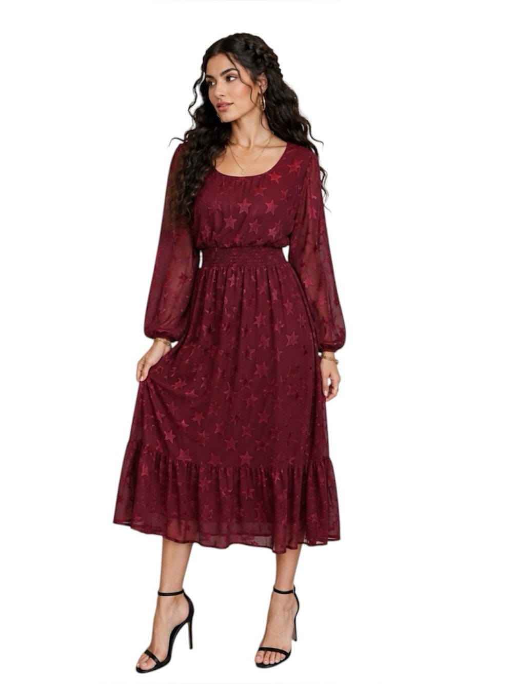 Dress Torrid size 2 Beaujolais Ruby Red Midi Clip Tiered Dress.